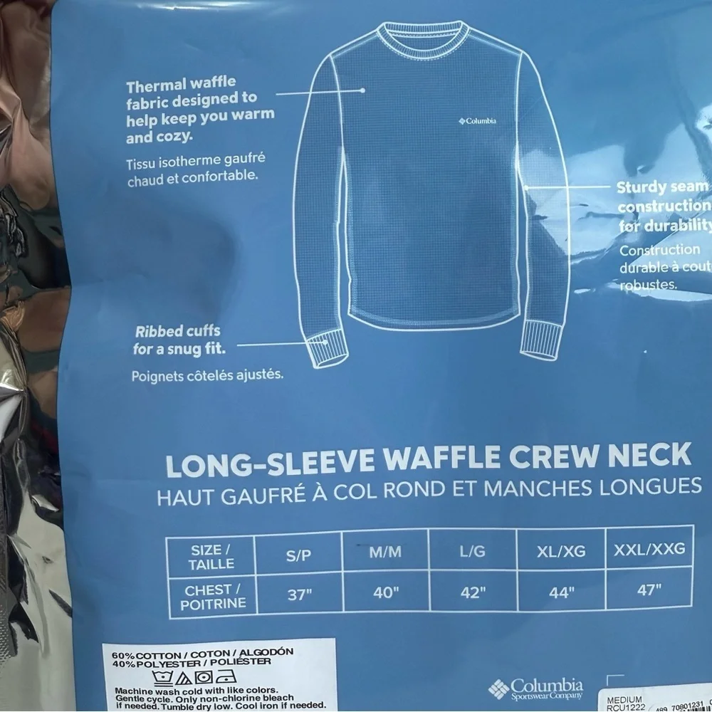 Columbia Men’s Sleepwear Long-Sleeve Waffle Crew Neck Size Medium